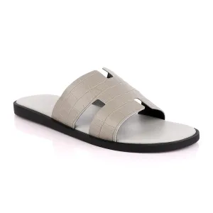 Hermes Paris  Grey Croc Patterned Leather Slippers.