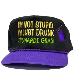 IM NOT STUPID IM JUST DRUNK MARDI GRAS Vintage Purple Brim SnapBack Cap Hat Custom Embroidered