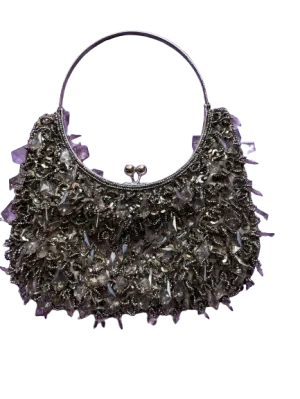 Kiss Lock Silver Beaded Evening Bag