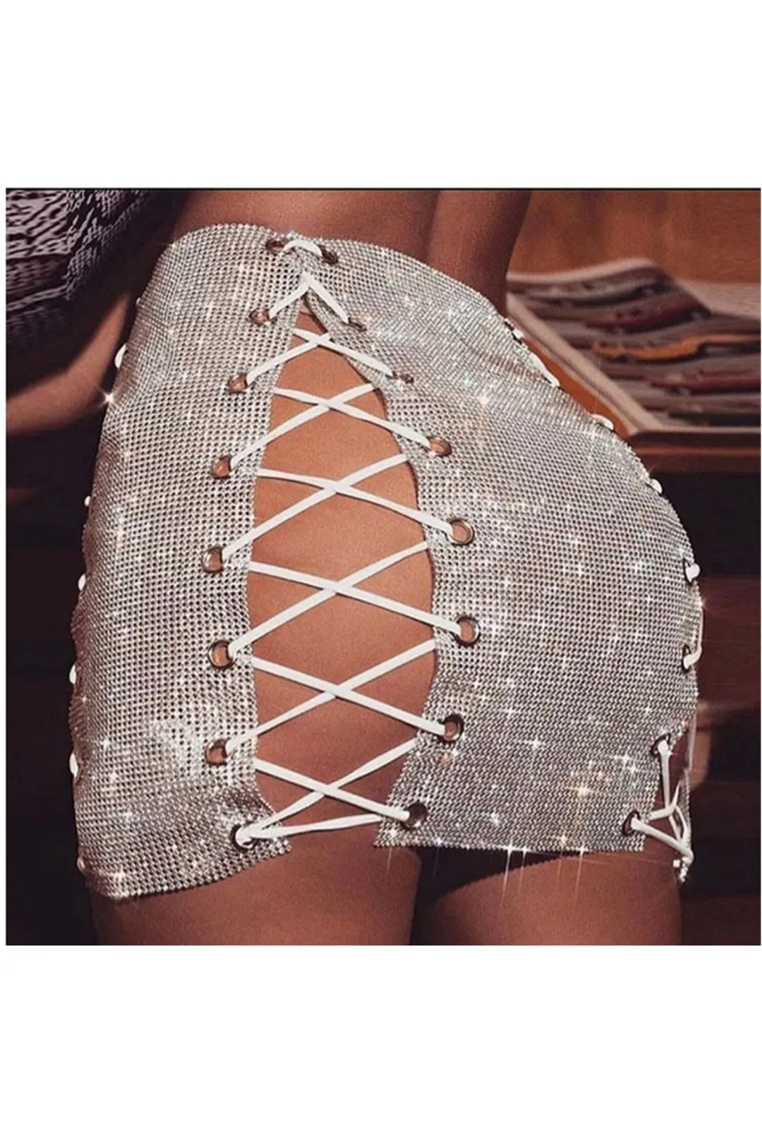 Lace Up Silver Panel Skirt