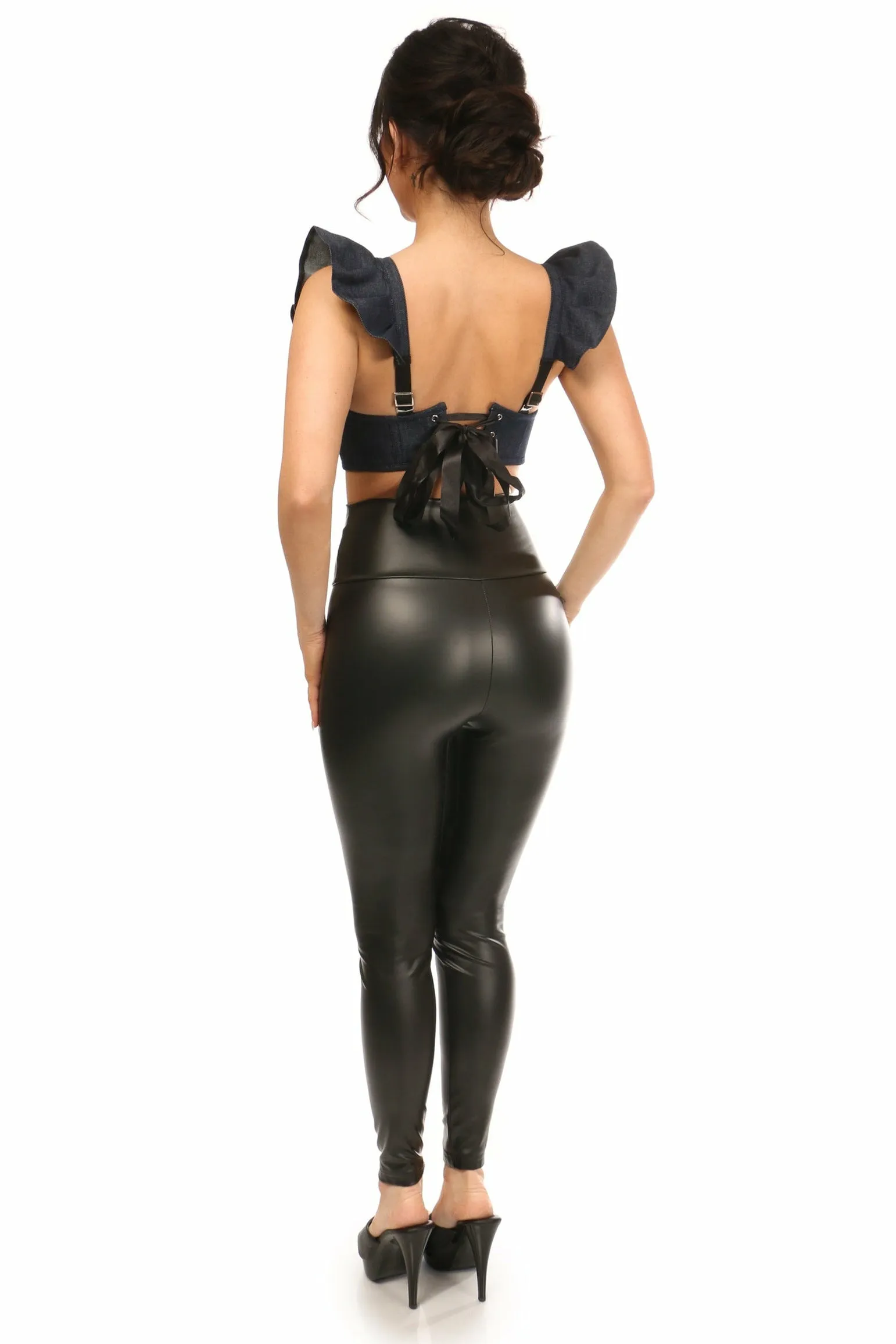 Lavish Blue Denim Underwire Bustier Top w/Removable Ruffle Sleeves