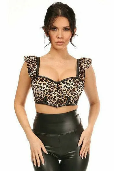 Lavish Leopard Velvet Underwire Bustier Top w/Removable Ruffle Sleeves