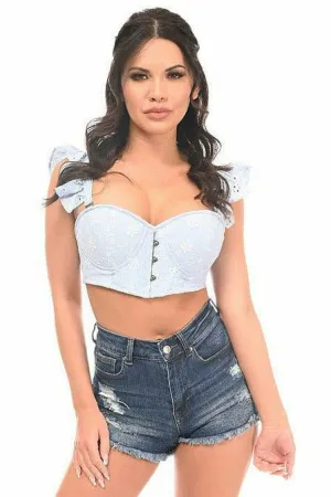 Lavish Lt Blue Eyelet Underwire Bustier Top w/Removable Ruffle Sleeves