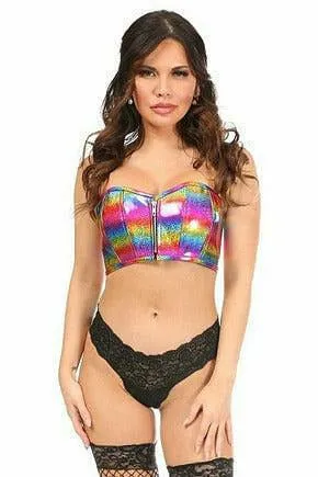 Lavish Rainbow Glitter Short Bustier Top