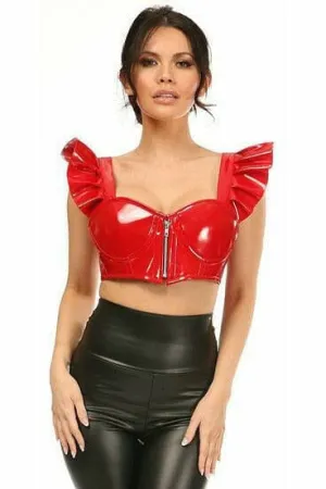 Lavish Red Patent Underwire Bustier Top w/Removable Ruffle Sleeves