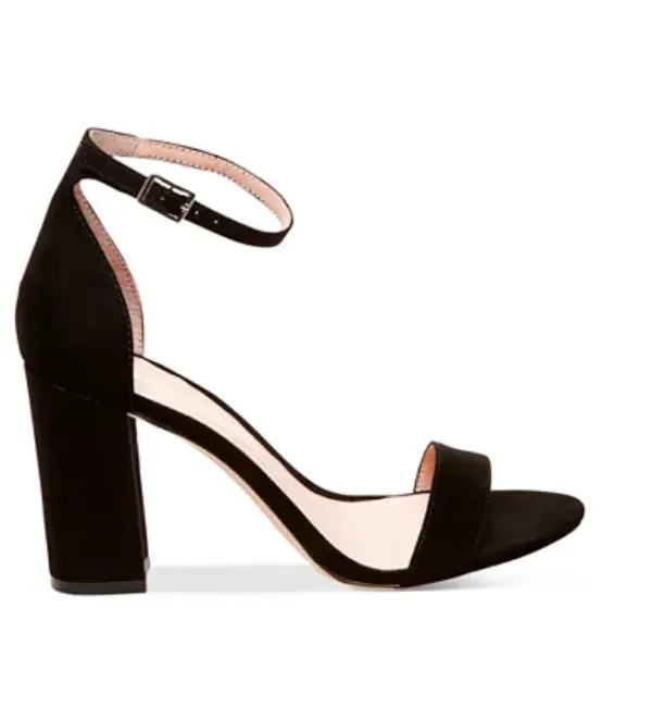 Leather Open Toe Ankle Strap Block Heel