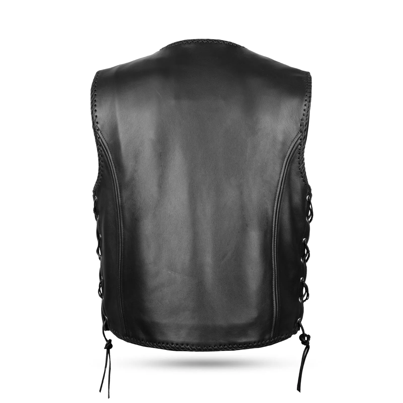 Leatherick Short Body Fish Hook Leather Waistcoat with Side Laces