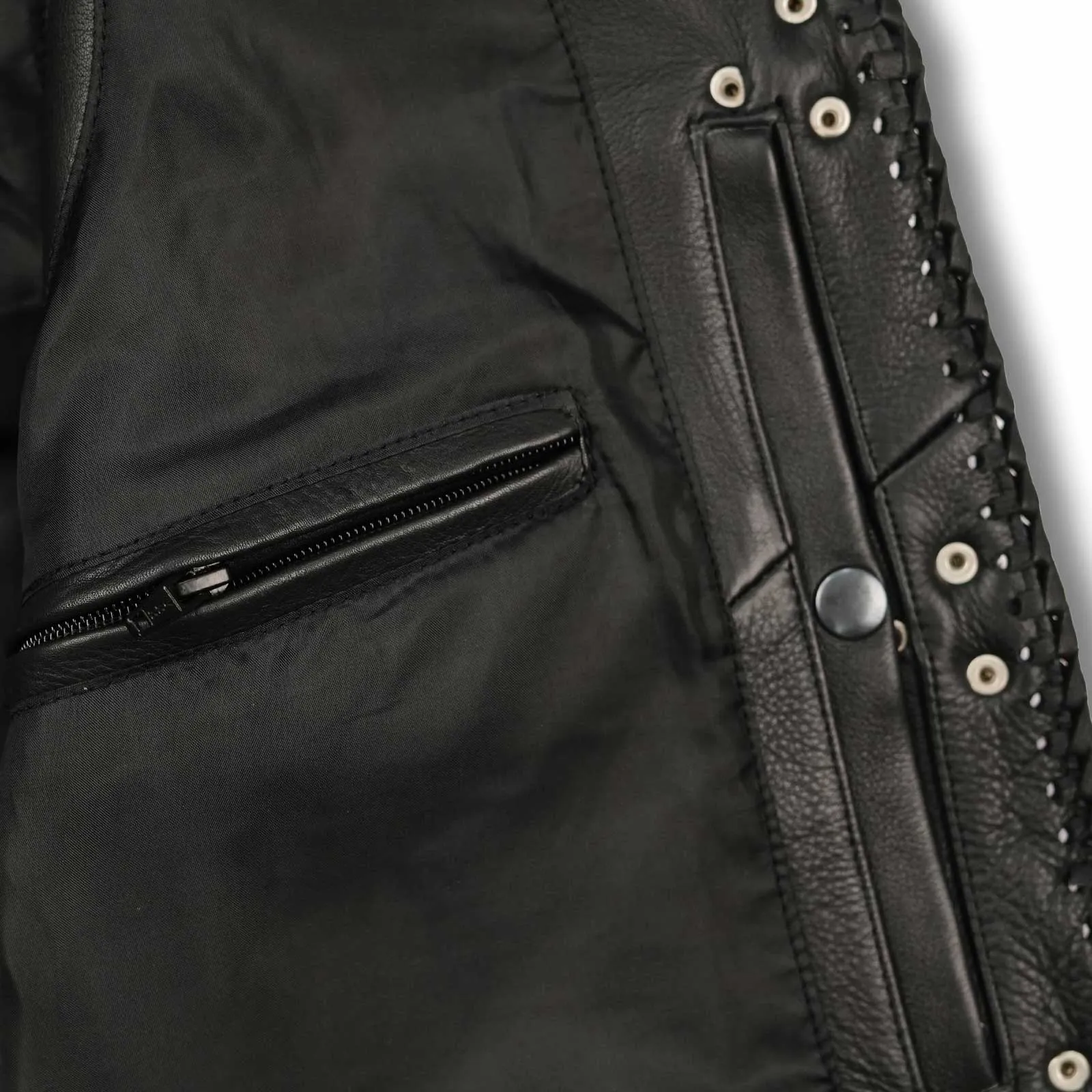 Leatherick Short Body Fish Hook Leather Waistcoat with Side Laces