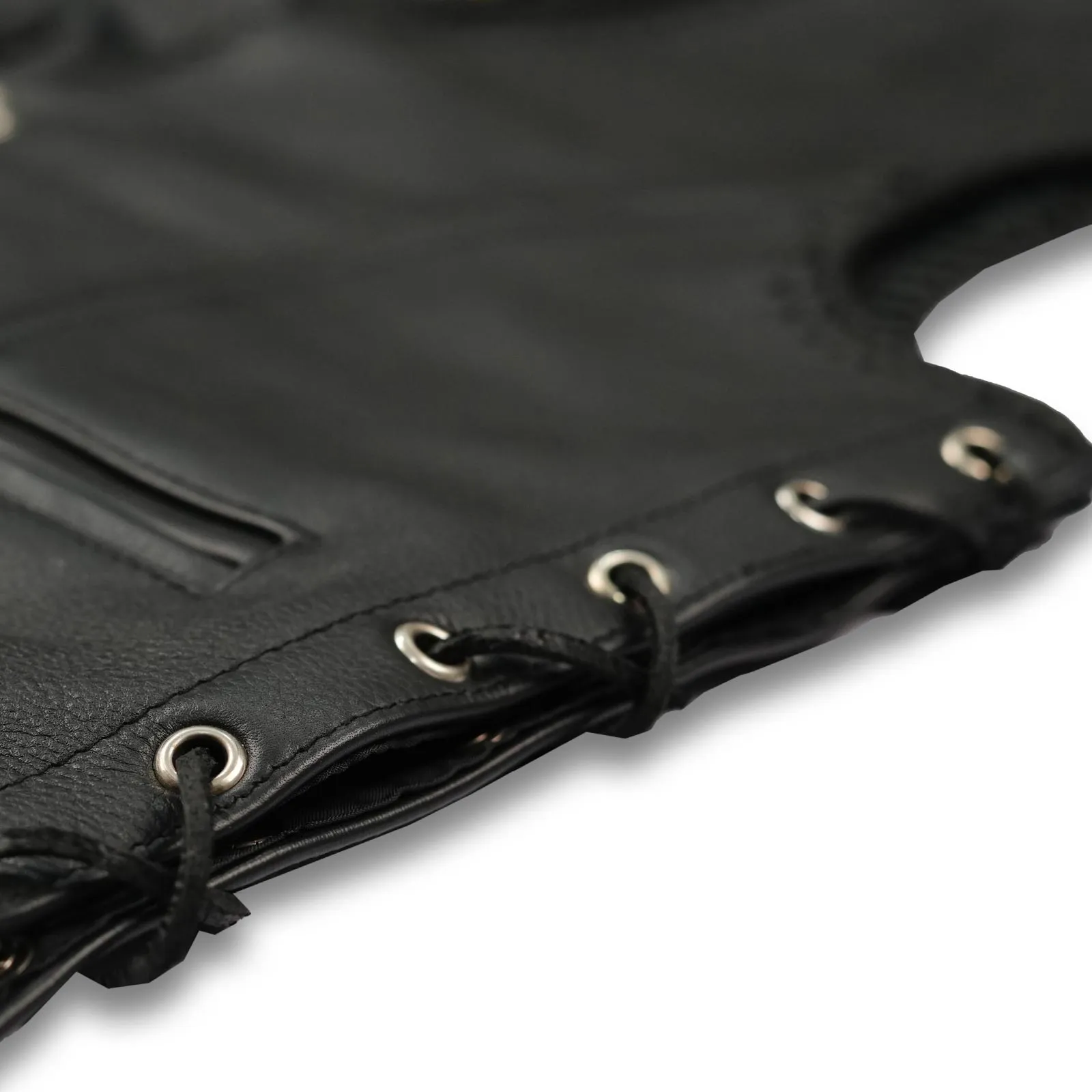 Leatherick Short Body Fish Hook Leather Waistcoat with Side Laces