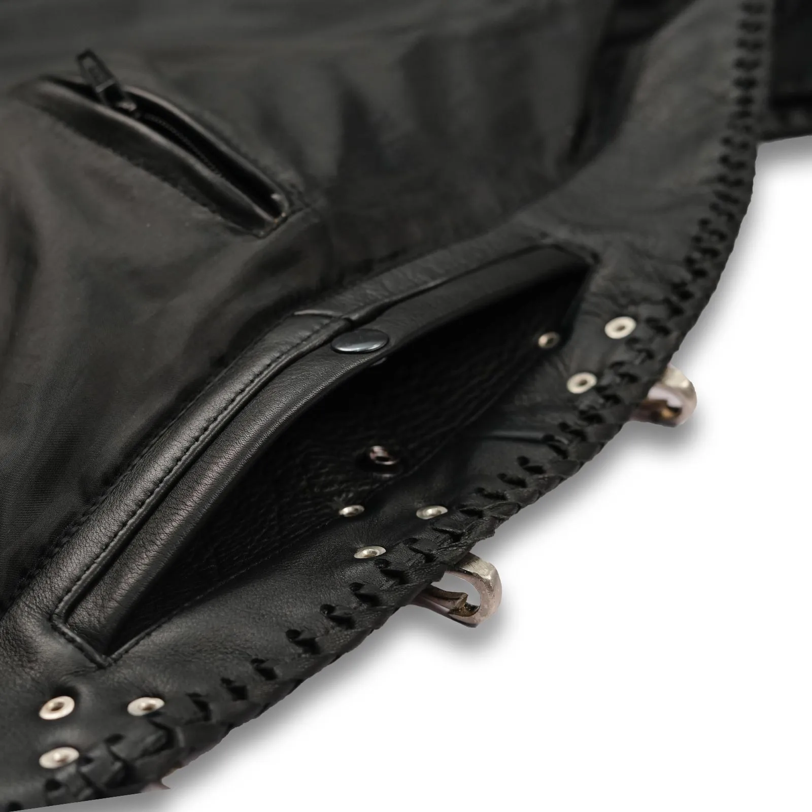 Leatherick Short Body Fish Hook Leather Waistcoat with Side Laces