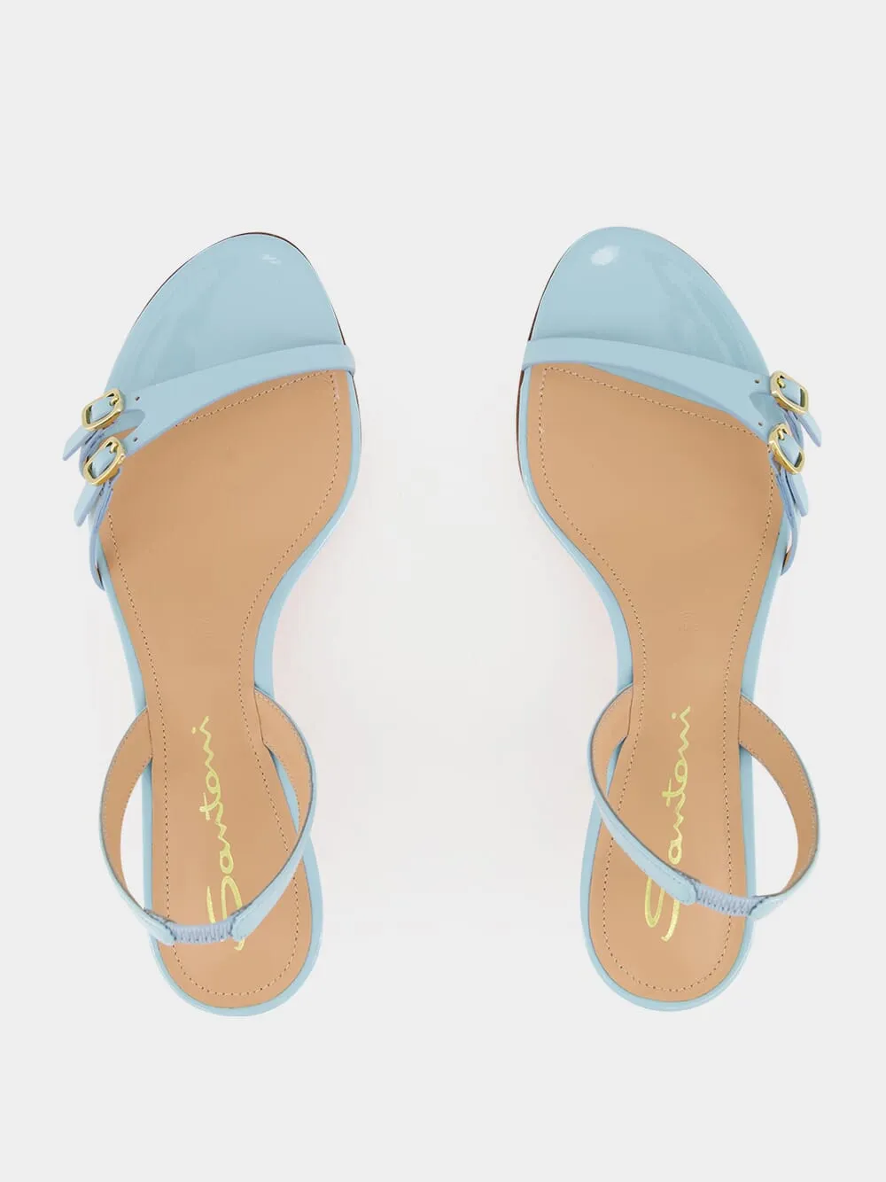 Light Blue Patent Leather Mid-Heel Sandals