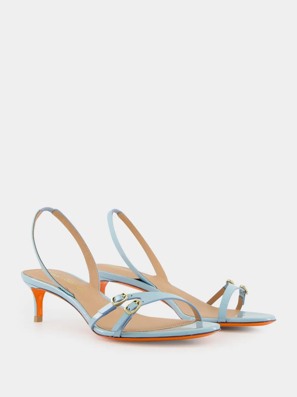 Light Blue Patent Leather Mid-Heel Sandals