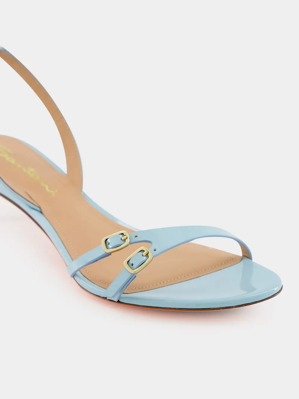 Light Blue Patent Leather Mid-Heel Sandals
