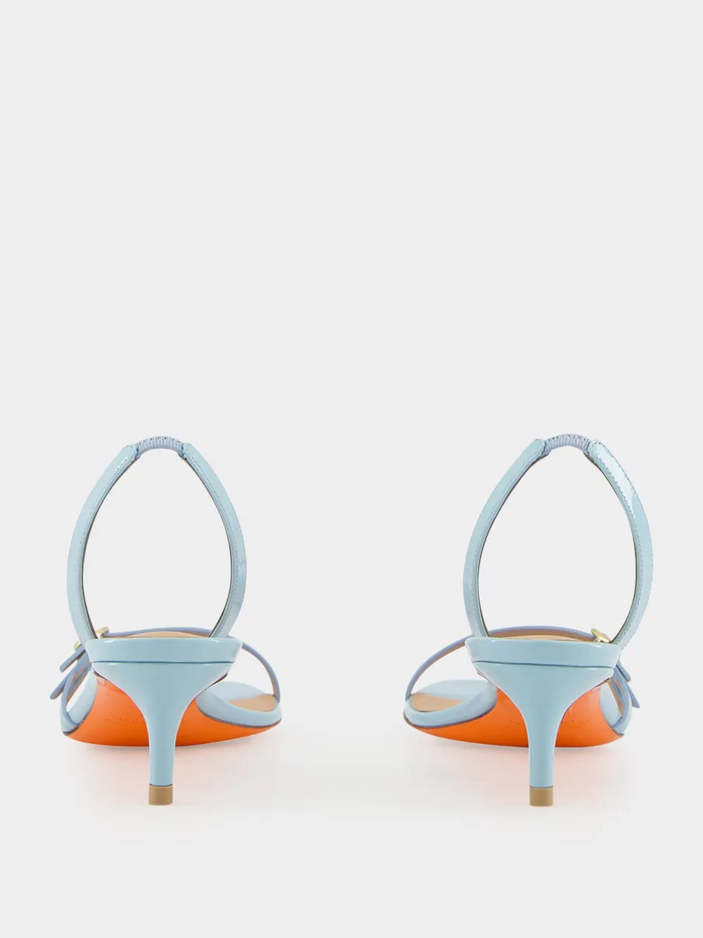 Light Blue Patent Leather Mid-Heel Sandals