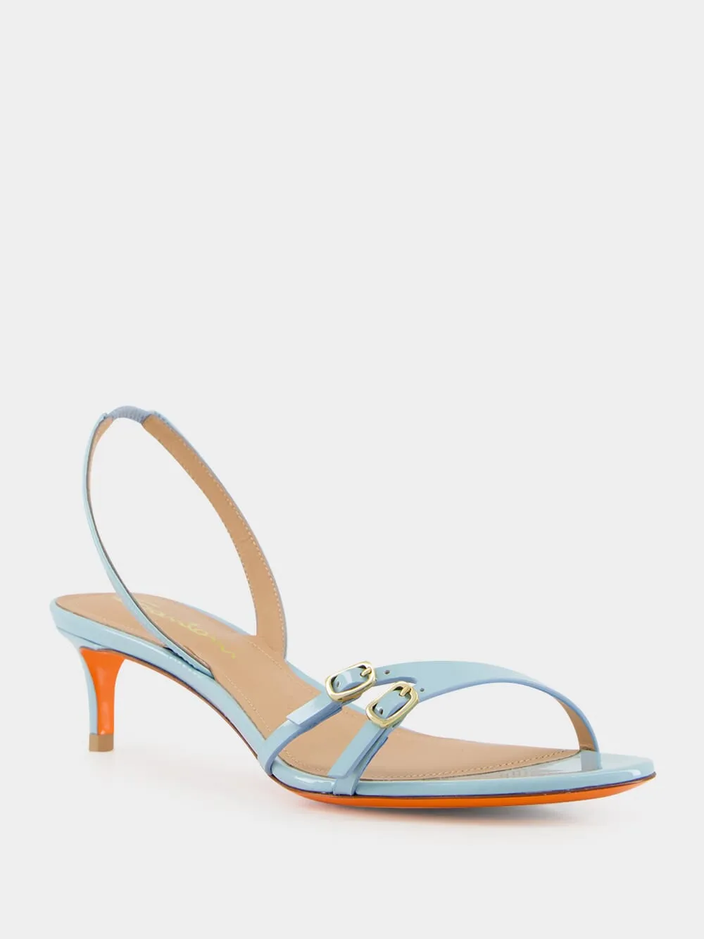 Light Blue Patent Leather Mid-Heel Sandals