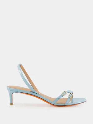 Light Blue Patent Leather Mid-Heel Sandals