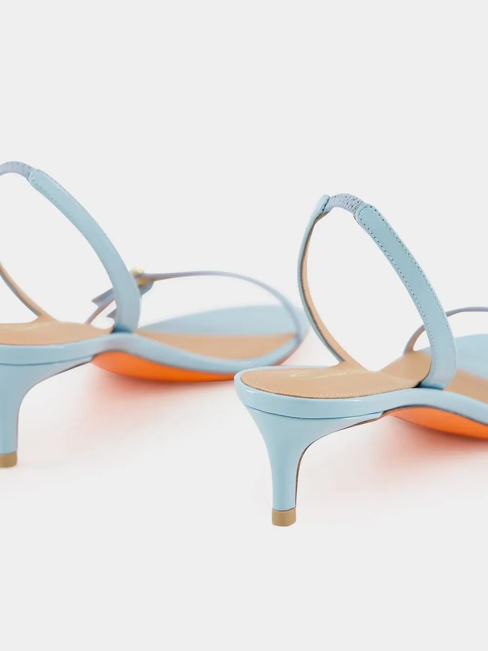 Light Blue Patent Leather Mid-Heel Sandals