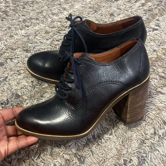 Lucky Brand Maisie black leather block heel lace up Oxford women’s shoe sz 7.5