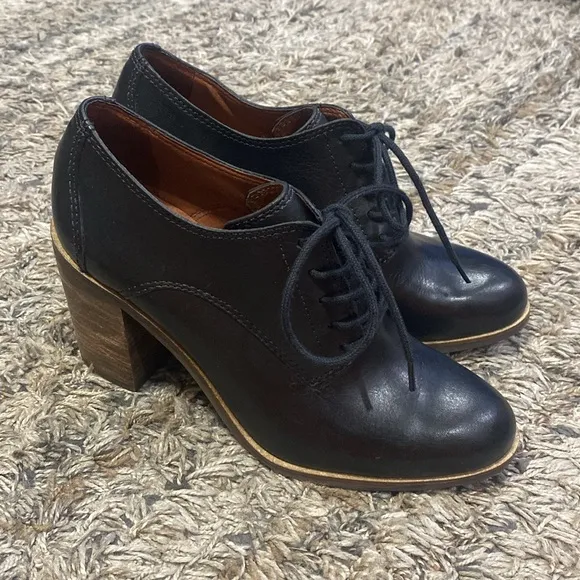 Lucky Brand Maisie black leather block heel lace up Oxford women’s shoe sz 7.5