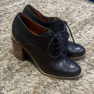 Lucky Brand Maisie black leather block heel lace up Oxford women’s shoe sz 7.5