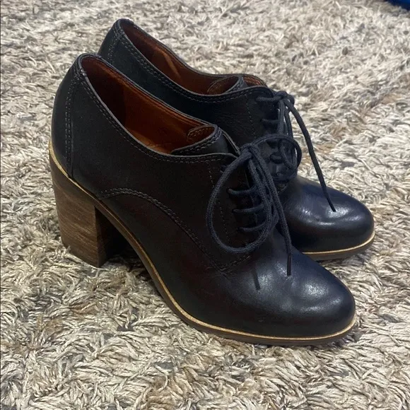 Lucky Brand Maisie black leather block heel lace up Oxford women’s shoe sz 7.5