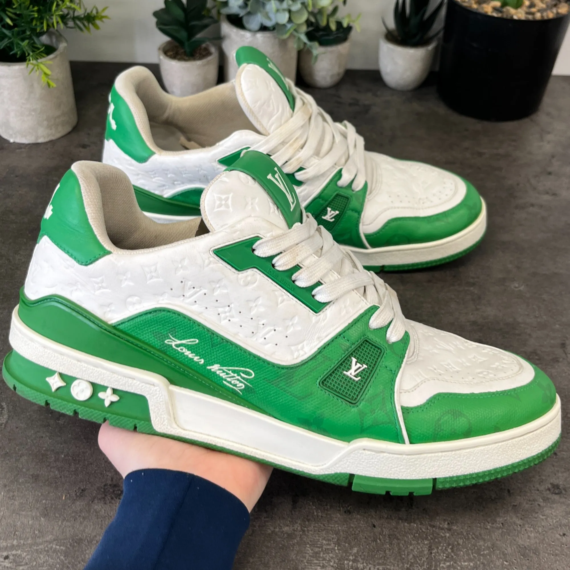 Men's Lv Monogram Low Trainers Green Size EU 43 / UK 9