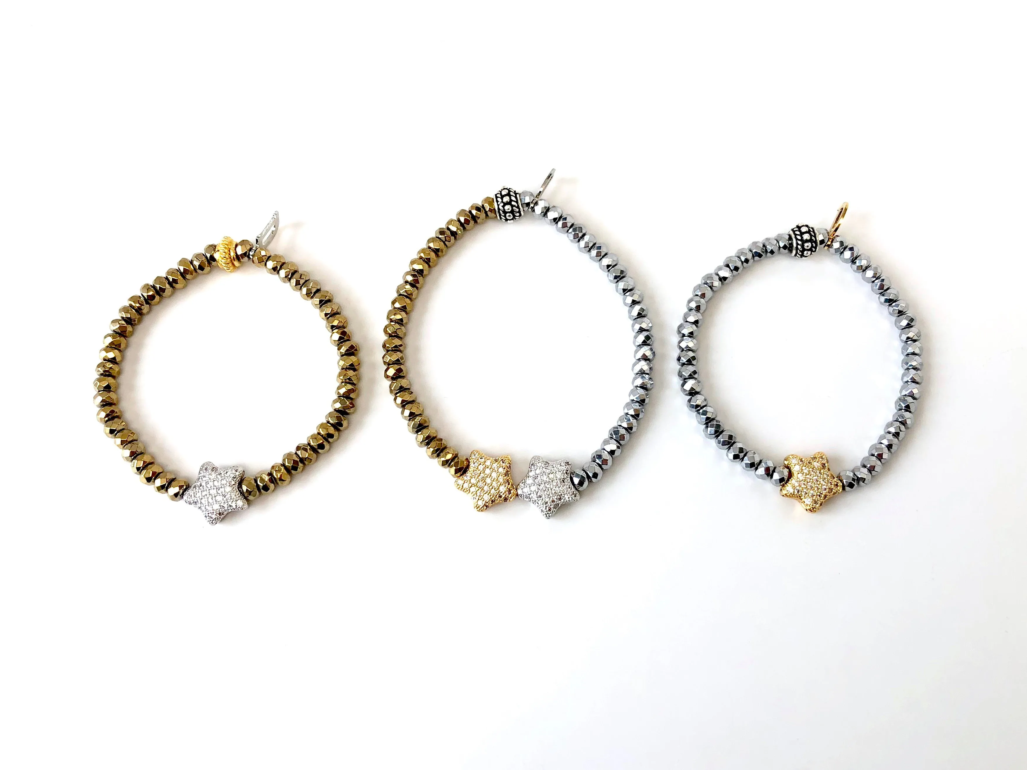 'Mommy & Me' Silver & Gold Star & Hematite Bracelet Set