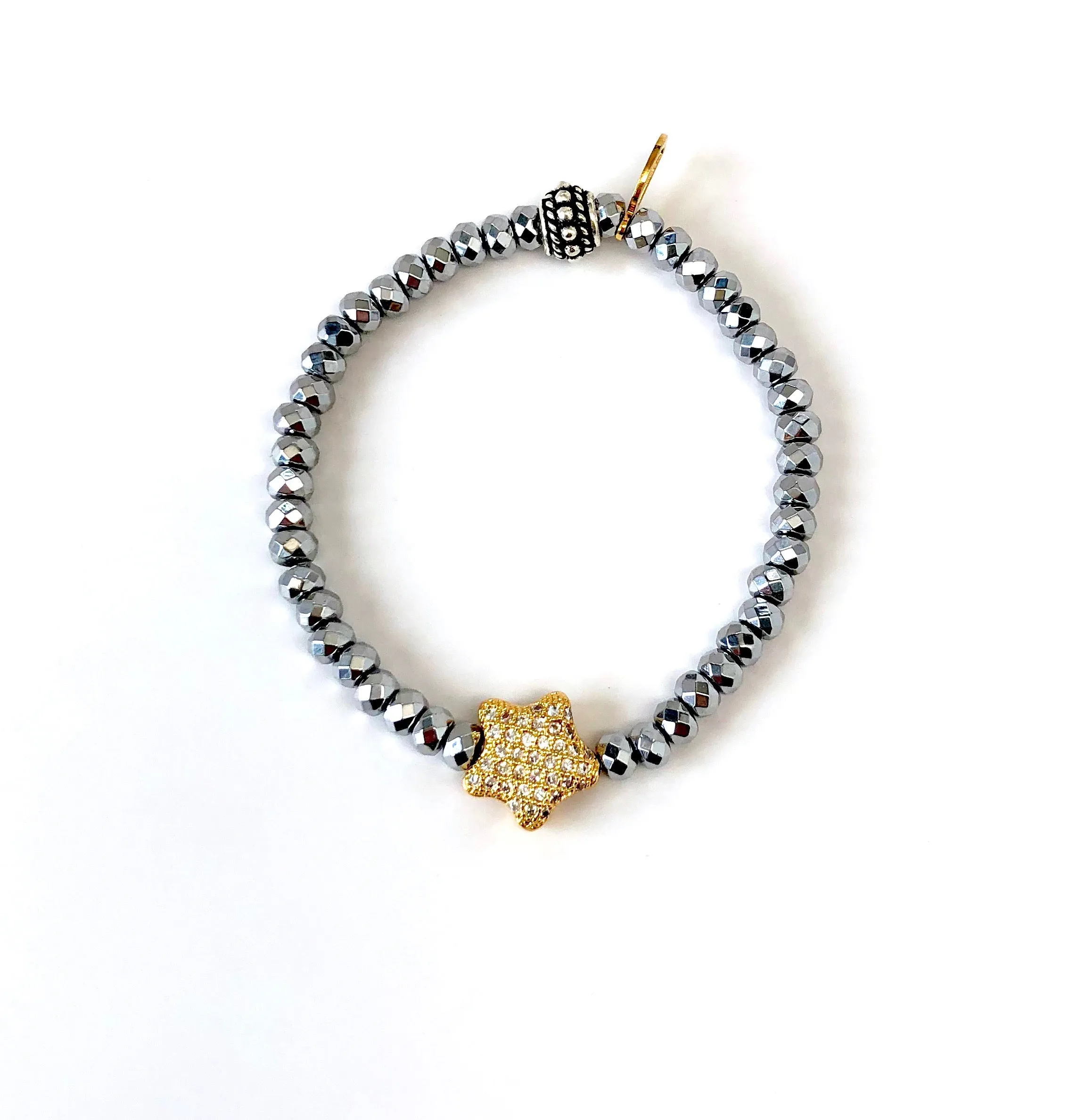 'Mommy & Me' Silver & Gold Star & Hematite Bracelet Set