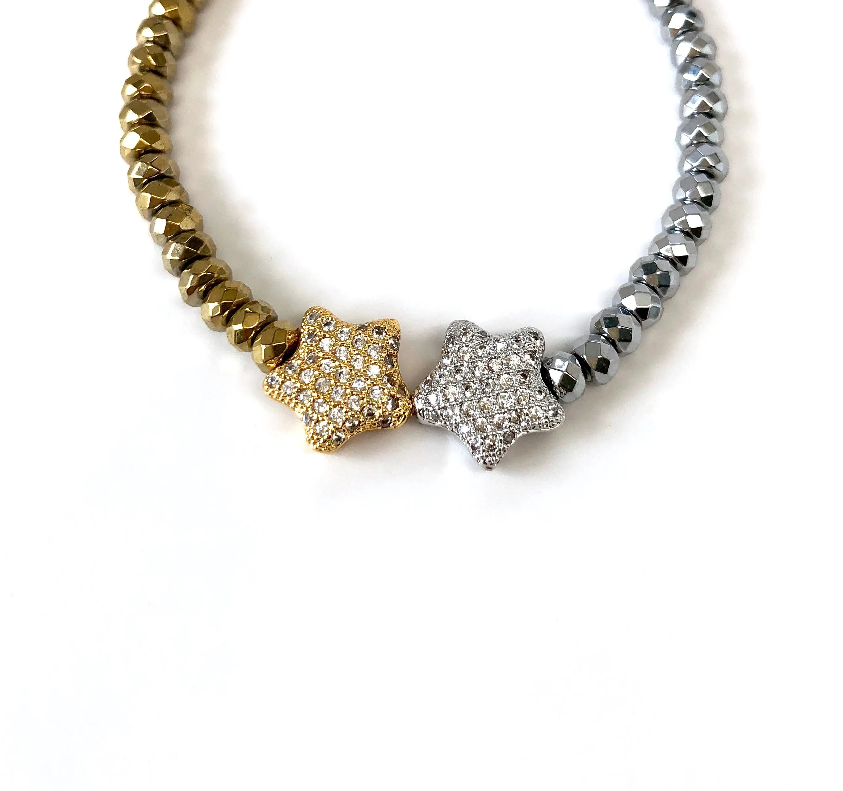 'Mommy & Me' Silver & Gold Star & Hematite Bracelet Set