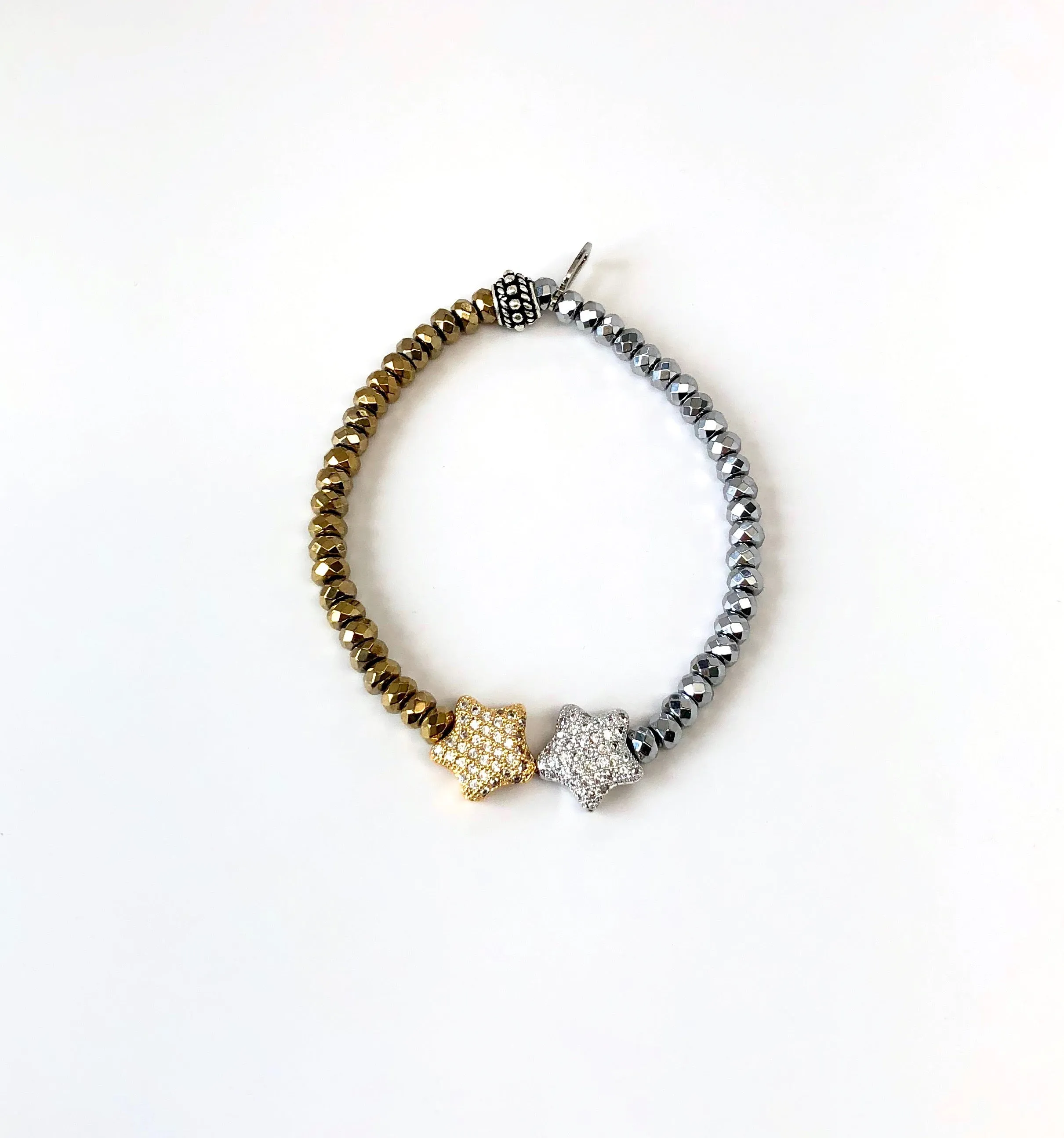'Mommy & Me' Silver & Gold Star & Hematite Bracelet Set