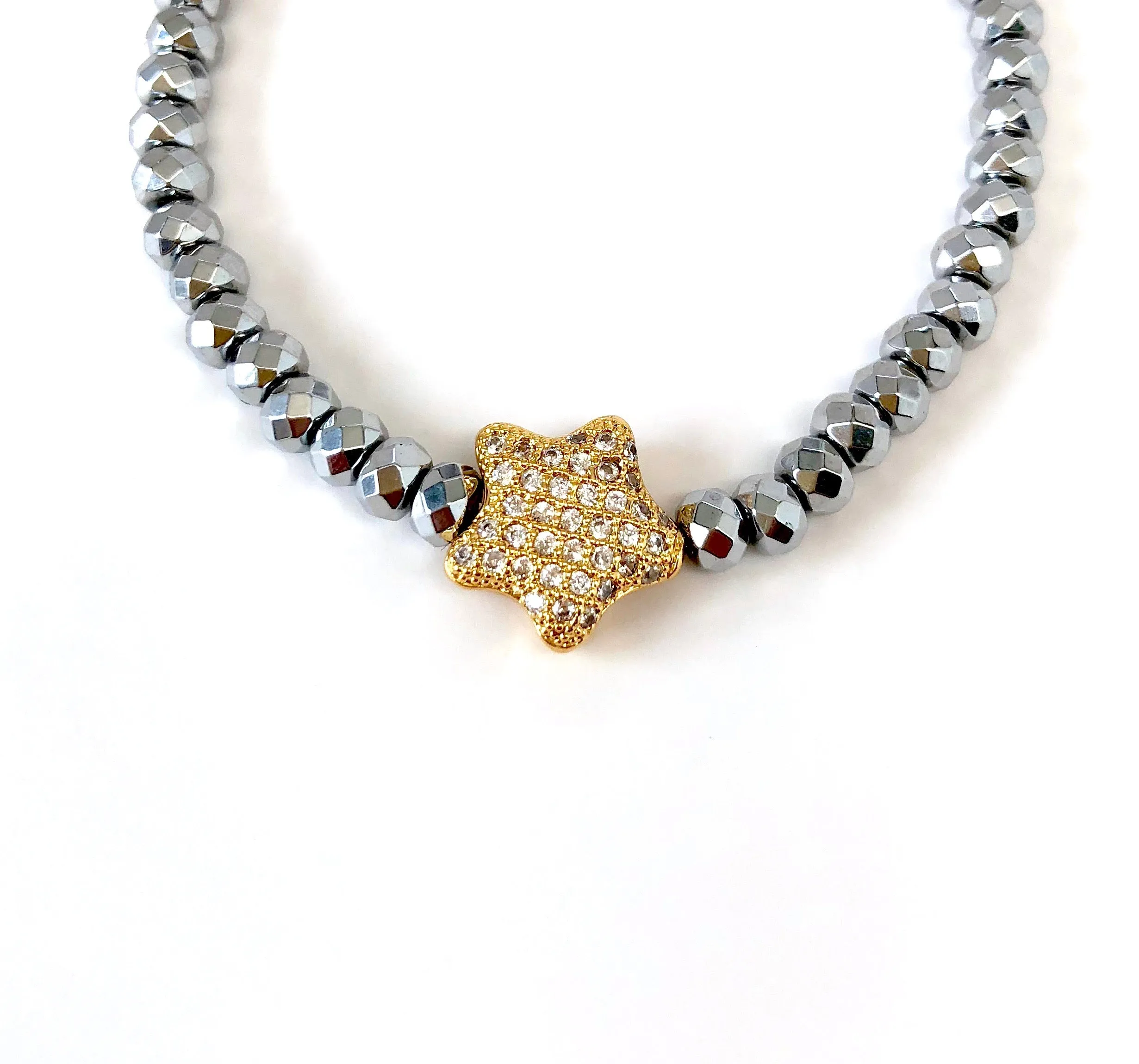 'Mommy & Me' Silver & Gold Star & Hematite Bracelet Set