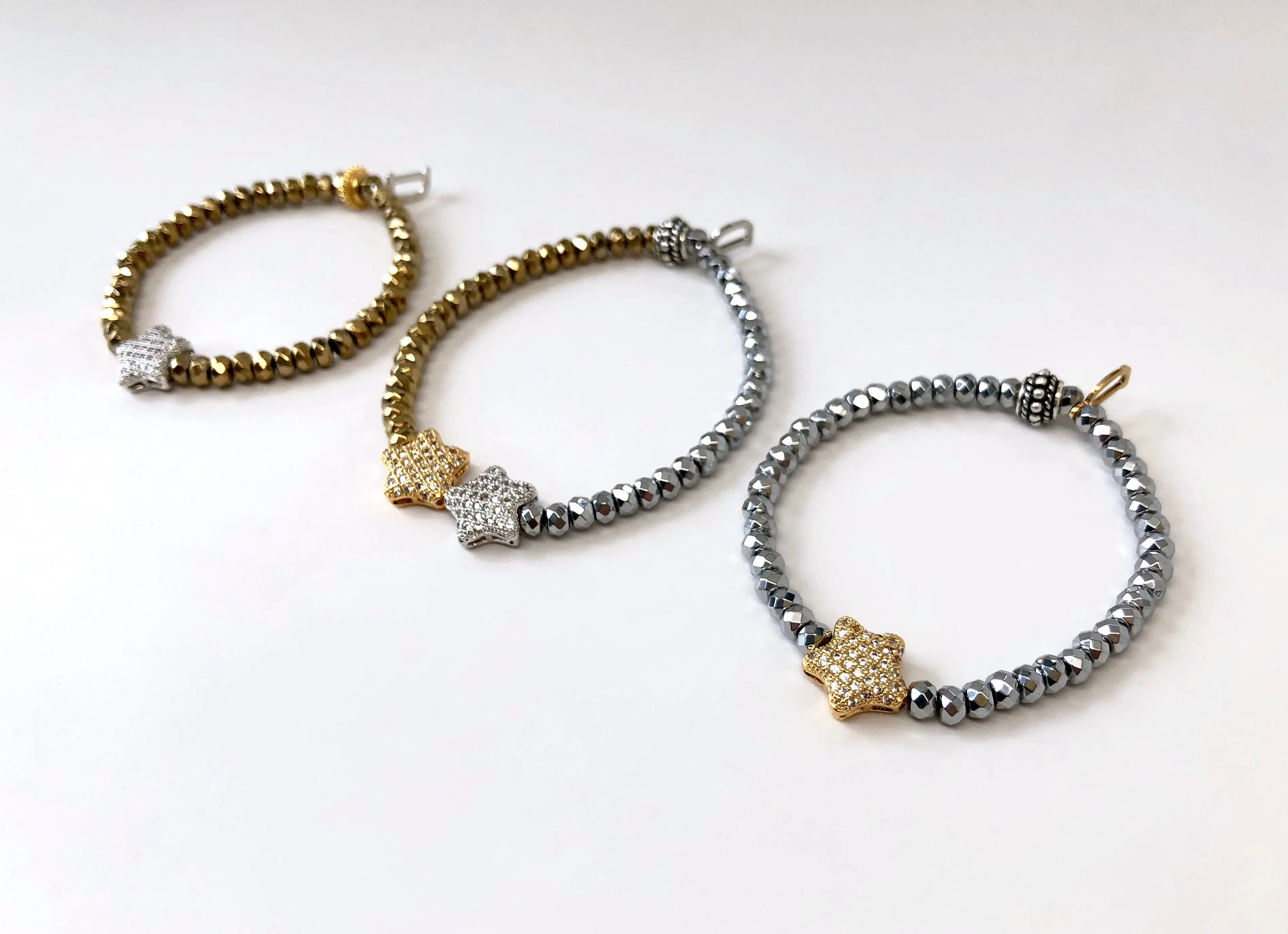 'Mommy & Me' Silver & Gold Star & Hematite Bracelet Set