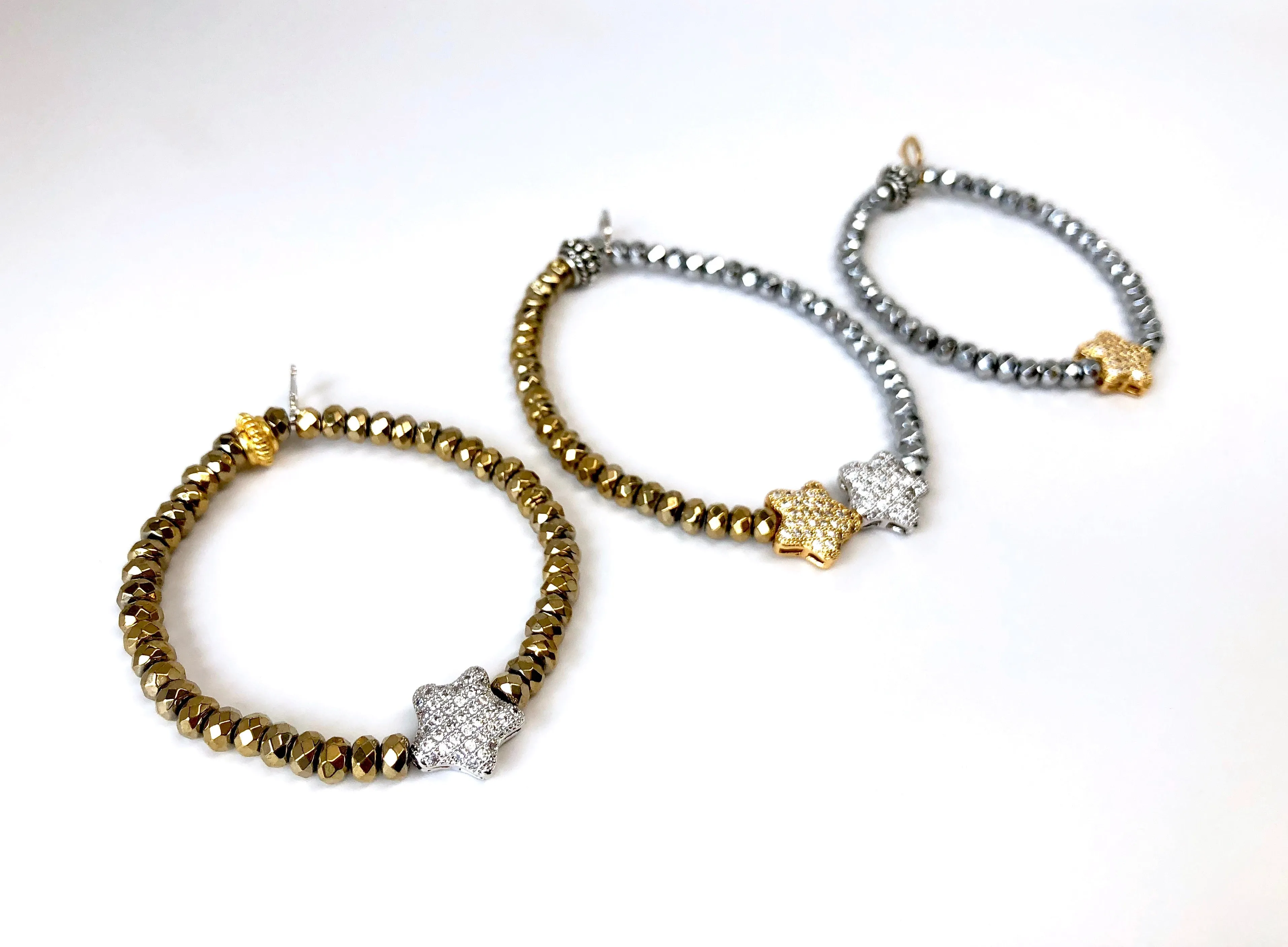 'Mommy & Me' Silver & Gold Star & Hematite Bracelet Set