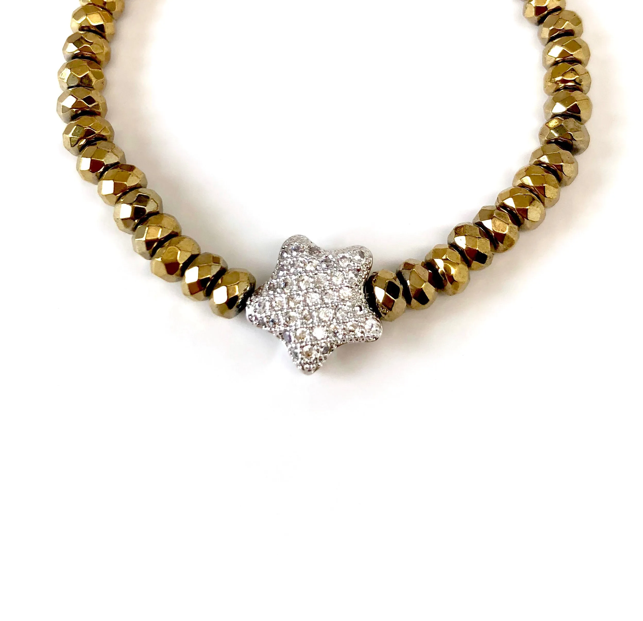 'Mommy & Me' Silver & Gold Star & Hematite Bracelet Set