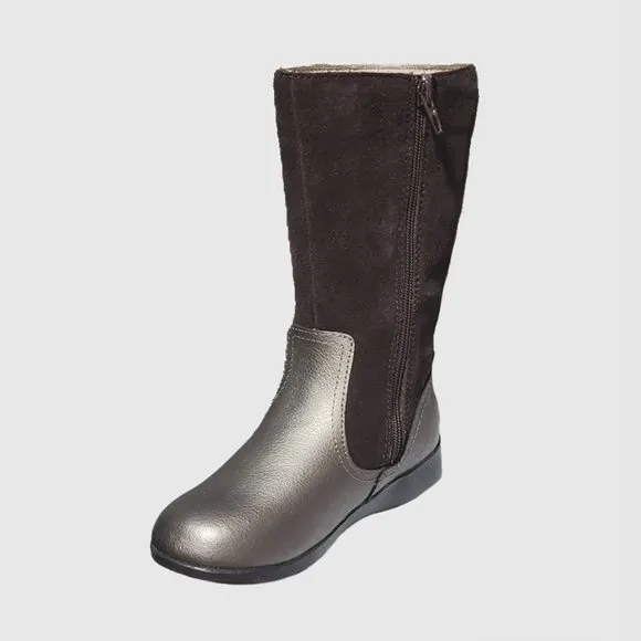 NEW pediped Kid Paula Bronze &amp; Chocolate Brown Embroidered Tall Zip Up Boot