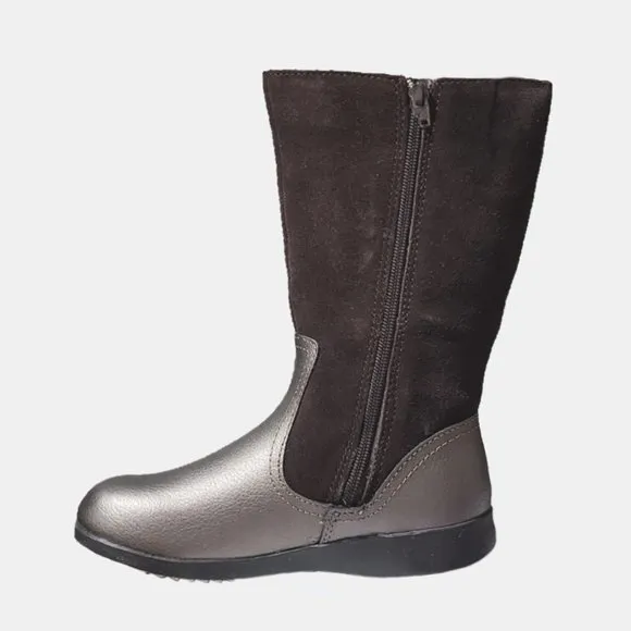 NEW pediped Kid Paula Bronze &amp; Chocolate Brown Embroidered Tall Zip Up Boot