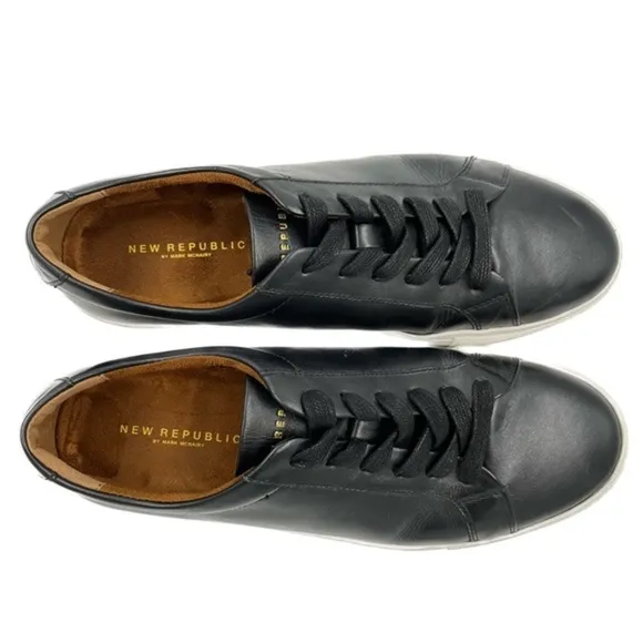 New Republic by Mark Monairy Kurt Black Leather Lace Up Trainers Size 9.5