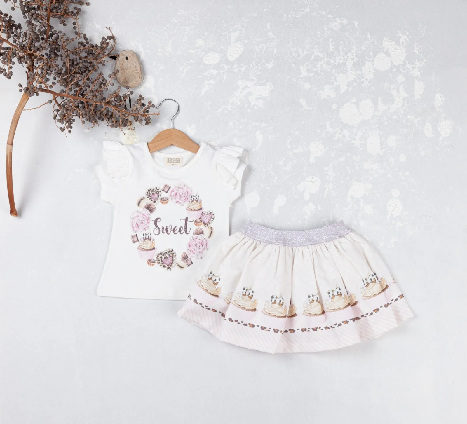 NEW SS25 Neon kid Sweet Skirt Set CREAM