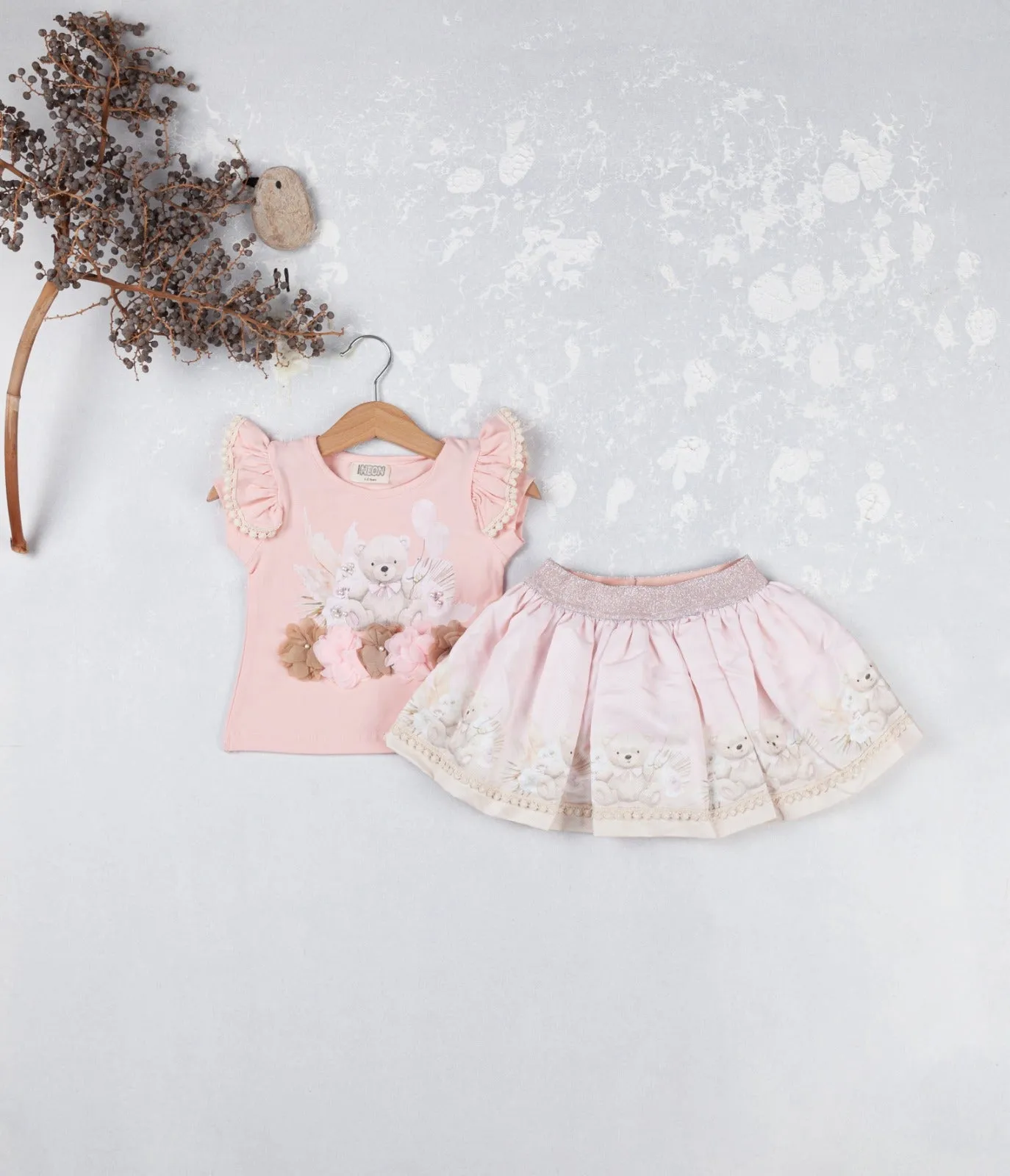 NEW SS25 Neon kid Teddy Skirt Set PINK