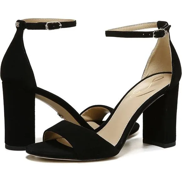 NIB Sam Edelman Robyn Heels Women's Size 8 W Black Suede Block Heel Wide Width