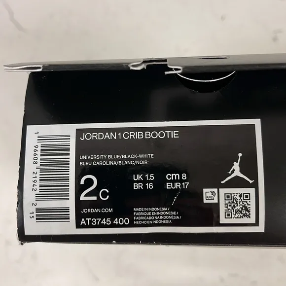 Nike Jordan 1 Crib Bootie AT3745-400 Size 2C University Blue / Black-White