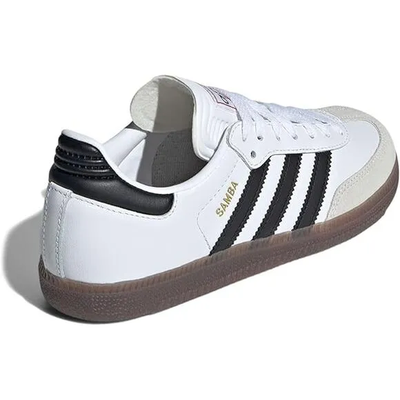 NWT adidas Unisex Little Kid Samba Indoor Sneaker, White/Black/Gum-Size 3.5