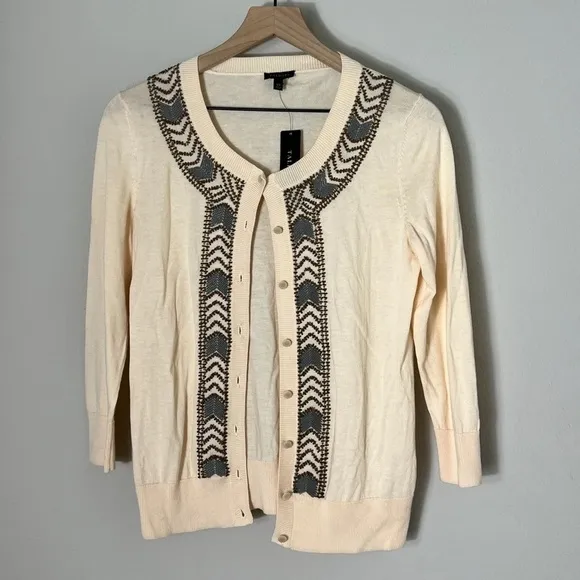 NWT Talbots Beaded Aztec Boho Button Down Cardigan Sweater Size XS