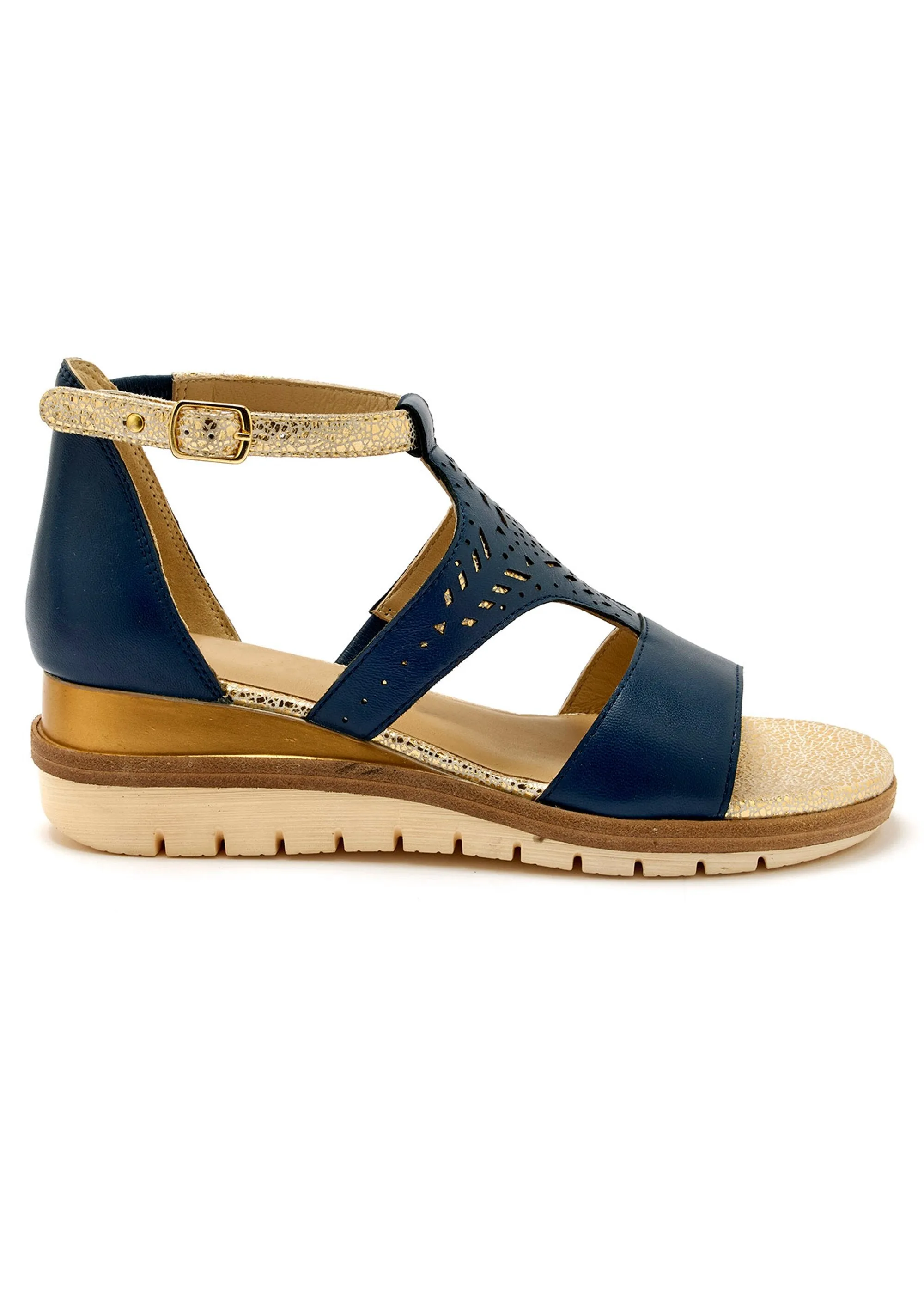 Openwork sequined leather sandal, comfort width