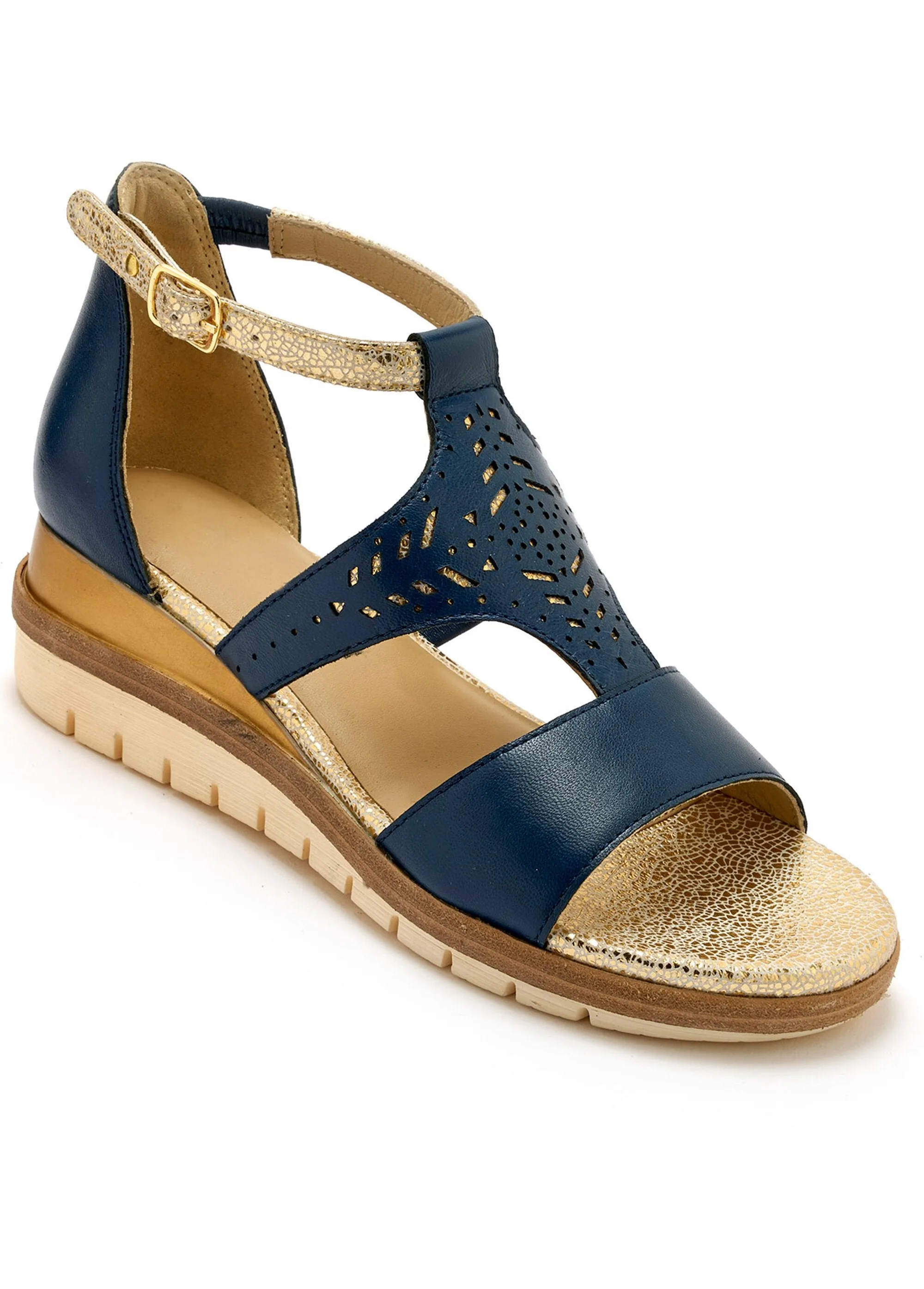 Openwork sequined leather sandal, comfort width
