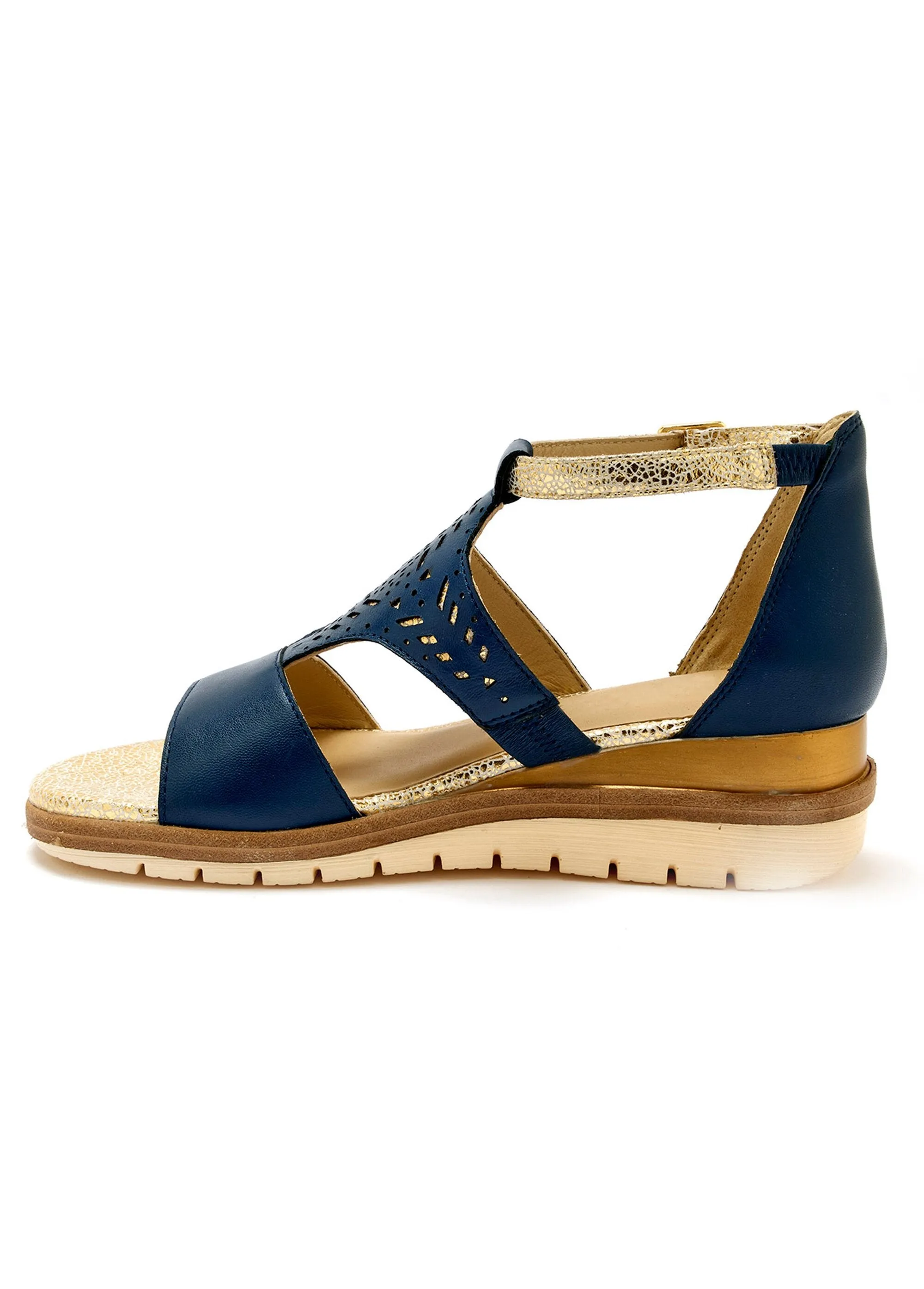 Openwork sequined leather sandal, comfort width