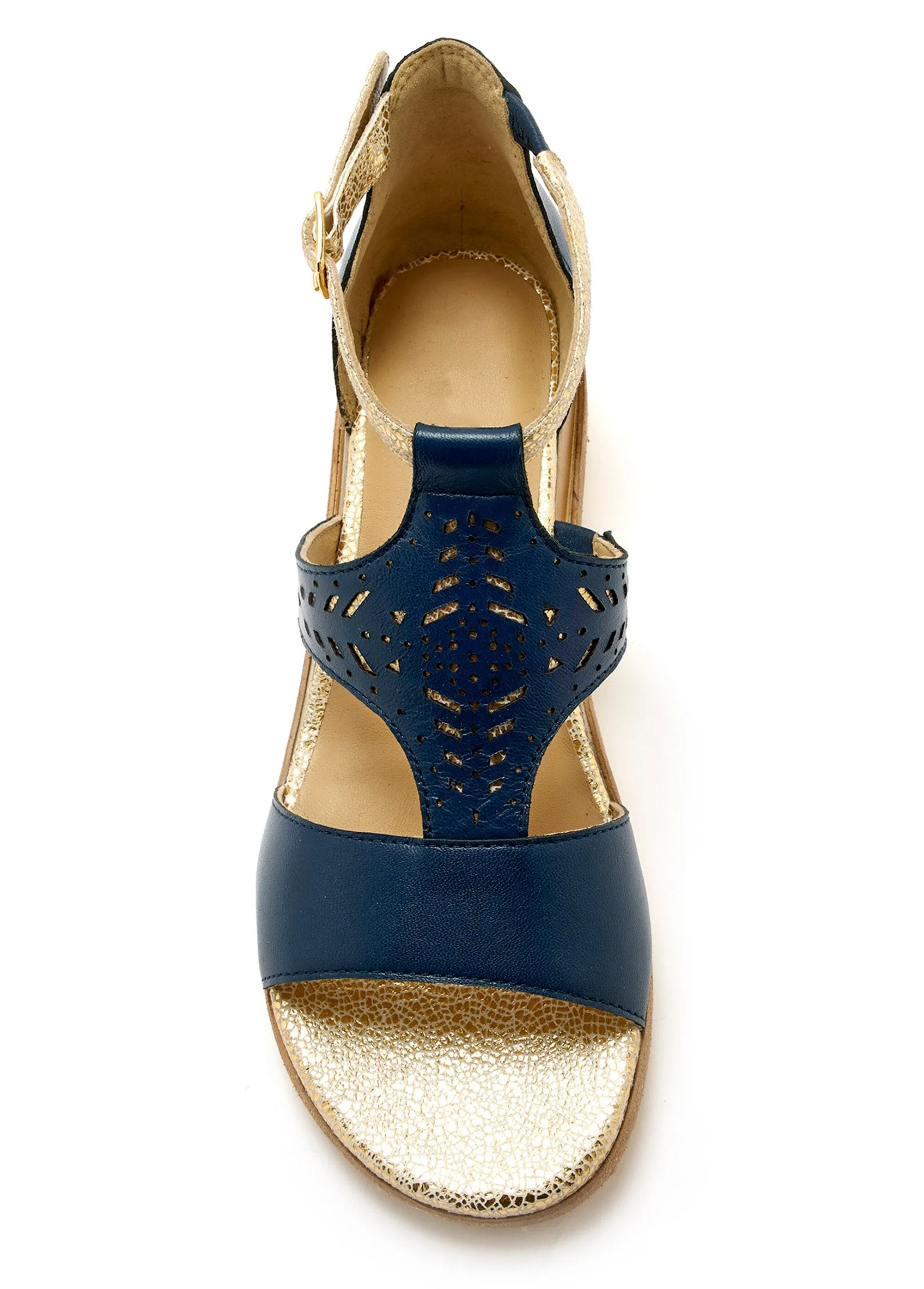 Openwork sequined leather sandal, comfort width