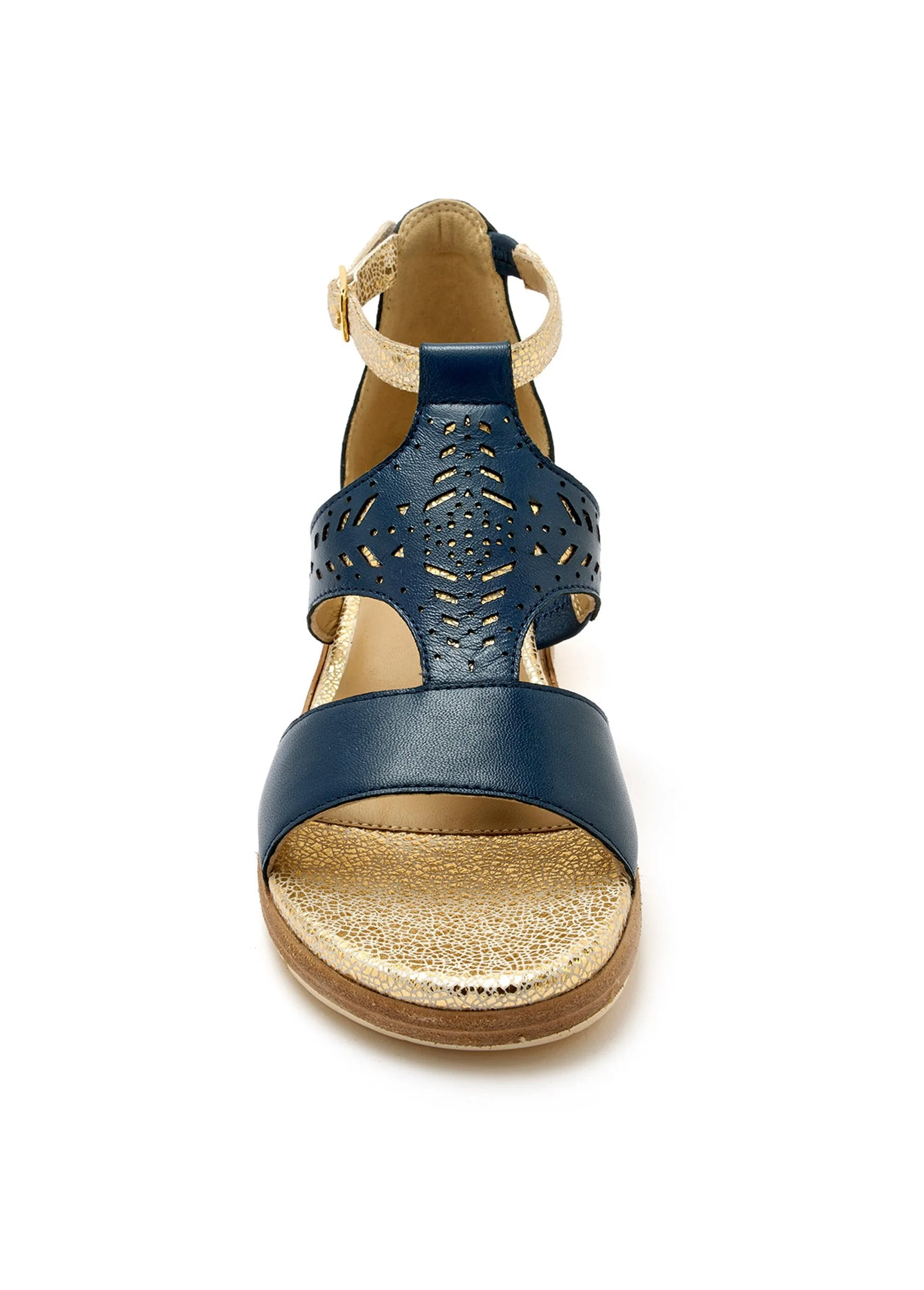 Openwork sequined leather sandal, comfort width