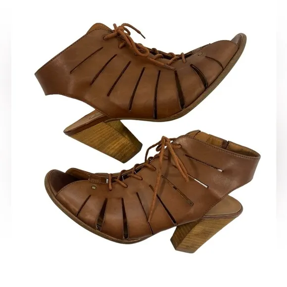 Paul Green Cosmo Peep Toe Lace Up &amp; Zip Brown Bootie women’s size 7.5