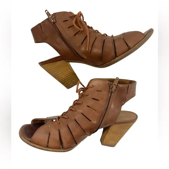 Paul Green Cosmo Peep Toe Lace Up &amp; Zip Brown Bootie women’s size 7.5